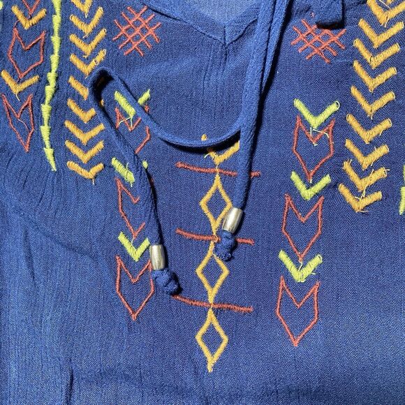 Canyon Sky Top Size 2XL Blue Pull Over Tie String Neck Sleeve Embroidery - Picture 5 of 9